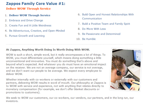 Zappo's "WOW"  core value